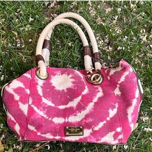 Michael Kors Pink & White Beach Bag Purse Shoulder Bag Rope Tye Dye